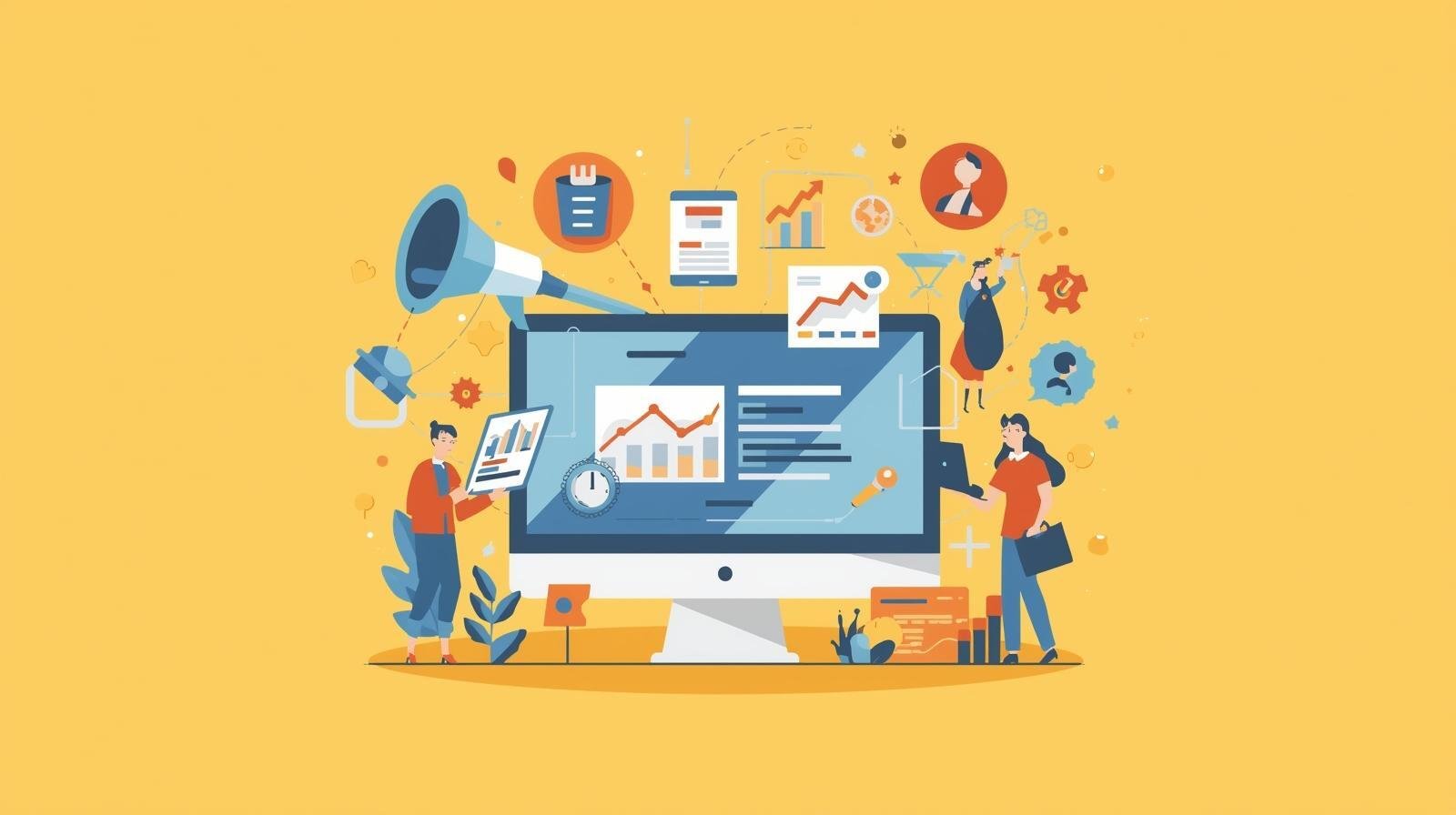 Digital Marketing image with SEO, Data, Social Media,